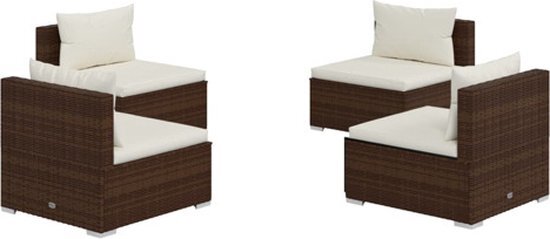 vidaXL 4-delige Loungeset met kussens poly rattan bruin