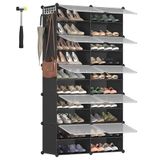 Songmics Schoenenrek met 10 vakken, modulaire opbergkast, met deuren, stalen frame, kunststof panelen, 30 x 40 x 30 cm per vak, zwart LPC035B01