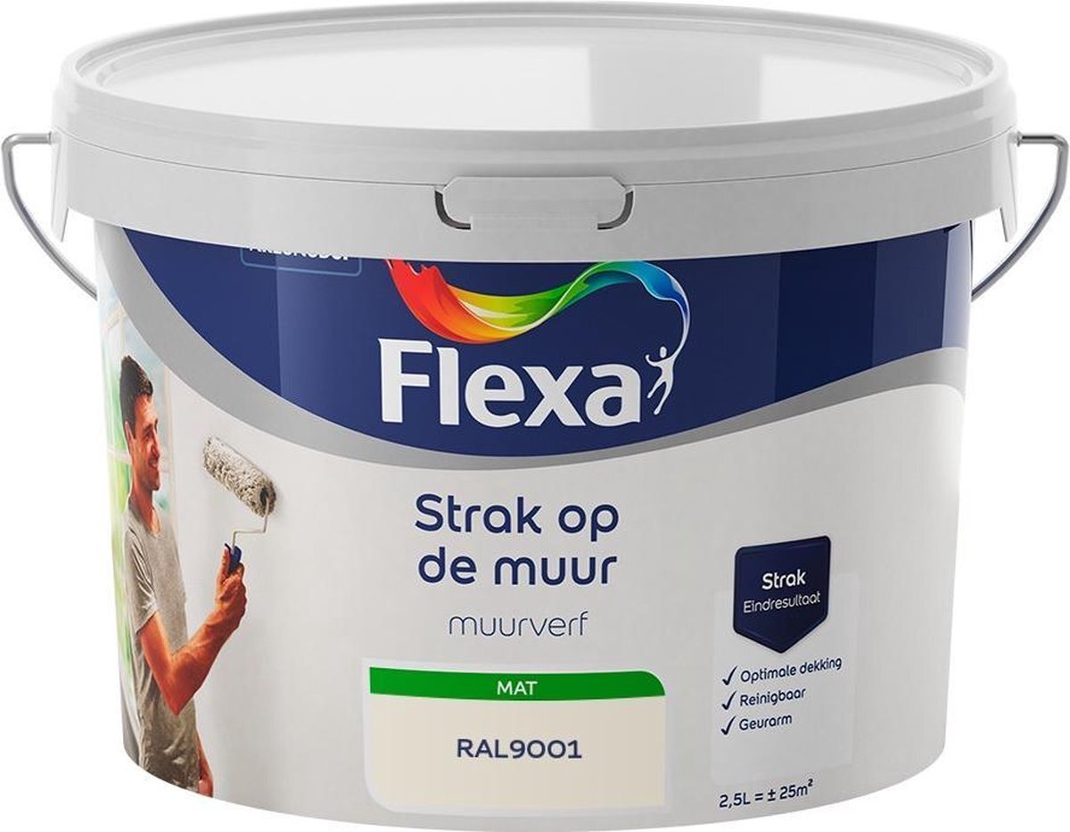 FLEXA Strak op de muur - Muurverf - Mengcollectie - RAL9001 / Crème Wit - 2,5 liter