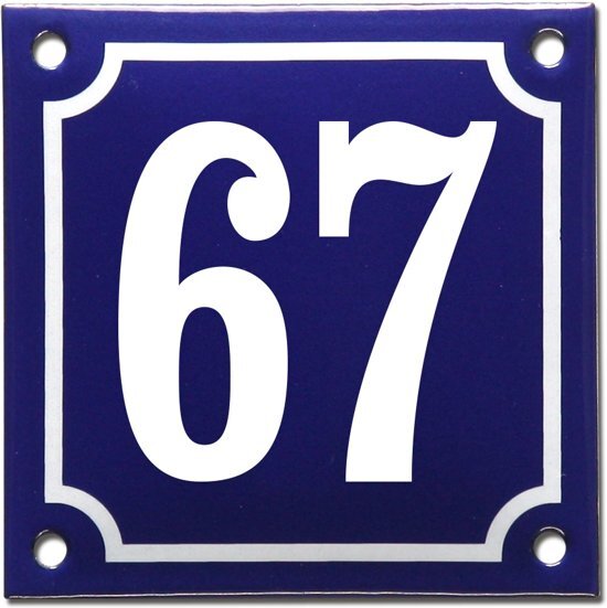 EmailleDesignÂ® Emaille huisnummer blauw/wit nr. 67