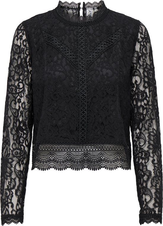ONLY ONLNEW KARO LS LACE TOP WVN Dames Top - Zwart - Maat S