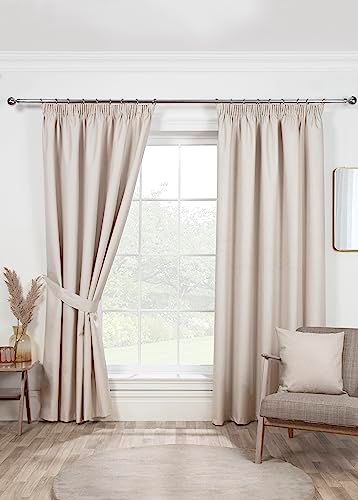 Sundour Eclipse Blackout Pencil Pleat Curtains Natural Beige 66 x 72 Fully Lined Curtain Taped Top