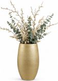 Mica Decorations Hoge Bloemenvaas - Keramiek - Goud Glans / Ribbels - D30 x H50 cm - Vaas Porto