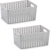 Plasticforte Opbergmand - 2x - Kastmand - rotan kunststof - zilver - 10 Liter - 22 x 33 x 16 cm