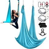 Latios Yogahangmat / Yogaschommel - Set - Afmeting 10 x 2,8 m - Draagvermogen 1000 kg - Inclusief stalen karabijnhaak & aluminium draaikoppeling - Met yogasokken - Bleu