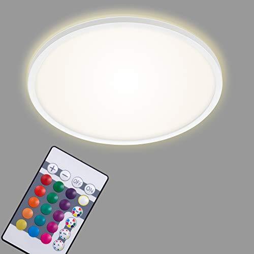 Briloner Leuchten - LED-paneel, plafondlamp dimbaar, plafondlamp, RGB, kleurbediening, achtergrondverlichting, incl. afstandsbediening, 22 watt, 2.700 lumen, 4.000 Kelvin, wit, Ø 42 cm, 7094-416