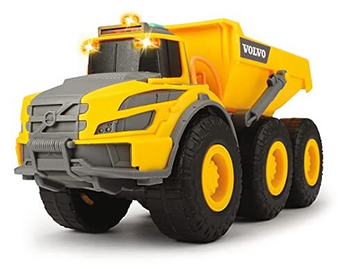 Dickie Toys Volvo knikgewricht dumper, kipper, kiepwagen, bouwvoertuigen kinderen, cabine & laadvlak kantelbaar, licht & geluid, incl. batterijen, lengte 23 cm, geel/grijs