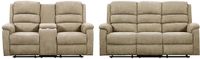 Vente-unique Canapé relax électrique 3 places + 2 places en tissu taupe avec tablette NEVERS