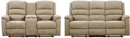 Vente-unique Canapé relax électrique 3 places + 2 places en tissu taupe avec tablette NEVERS