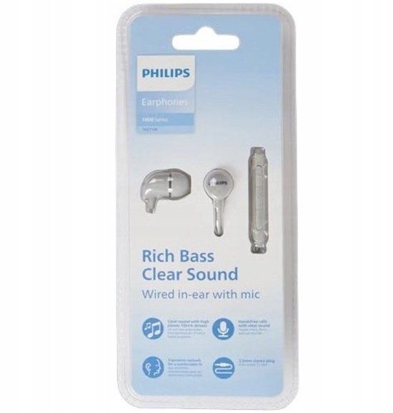Philips TAE1146 In-ear Headphones - Rich Bass Clear Sound Wired with Microphone - Light Grey