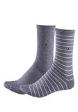 Tommy Hilfiger damessokken Small Stripe (2-pack) - uni en gestreept katoen - grijs melange met wit