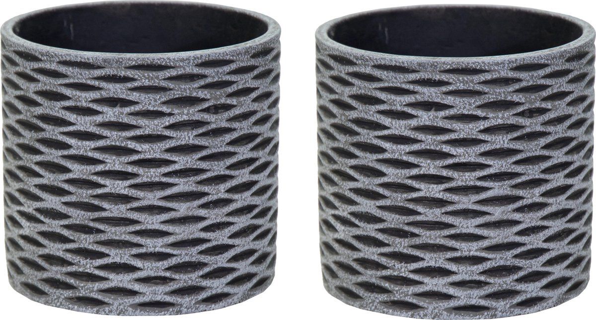 Mega Collections Plantenpot/bloempot - 2x - keramiek - antraciet grijs/wit - D17.5 x H16.5 cm