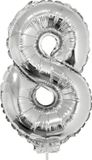 Merkloos / Sans marque Espa Nv Zilveren opblaas cijfer ballon - 8 jaar - op stokje - H41 cm