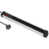 Electraline 35431 Alu-Line stekkerdoos (9 stopcontacten + 3 USB type A 3.A) met behuizing van aluminium, kabels 3G1,5 mm, 2 m, aan/uit schakelaar, zwart