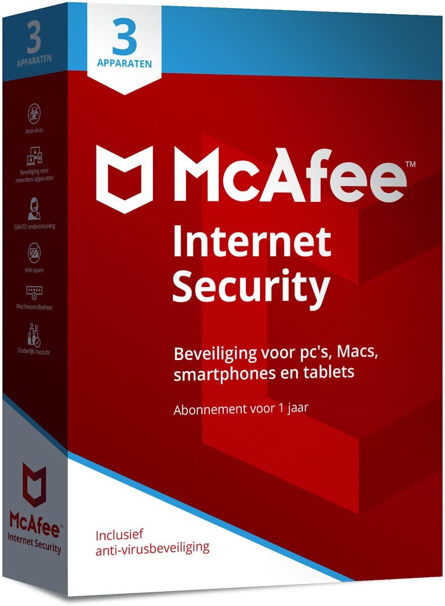 McAfee Internet Security 2018 - 3 Apparaten - Nederlands - Windows / Mac / iOS / Android