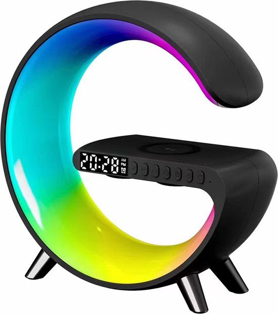 G-Light - Wake-up Light - Bureaulamp LED - Wekker - Lichtwekker - Bluetooth Speaker - Draadloos Oplader - Digitale - Wekkerradio - Led Light - Sfeerlamp - Nachtlamp - Google Home & Alexa - Zwart