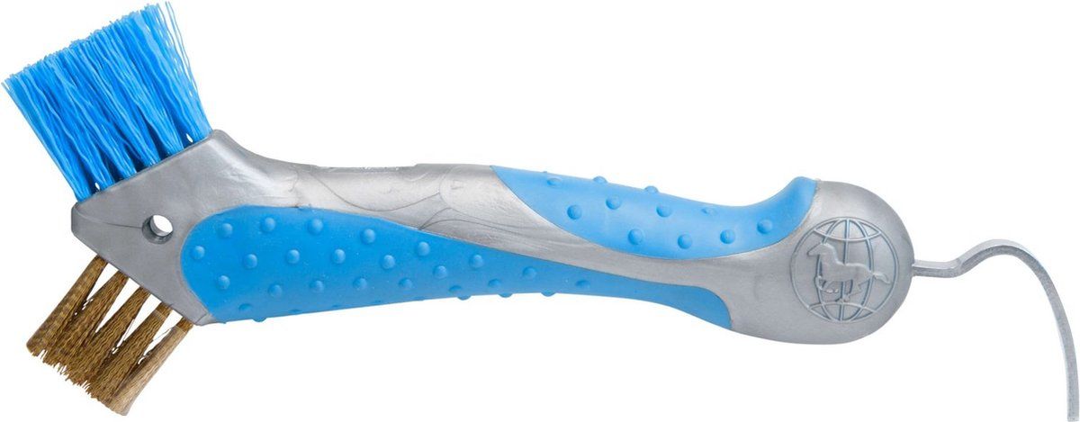 Imperial Riding Irh-krabber, robuuste hoefkrabber, metalen borstelreiniger met ergonomische handgreep, Hufauskrabber met gepatenteerd design en glamoureuze look, blauw-Breeze