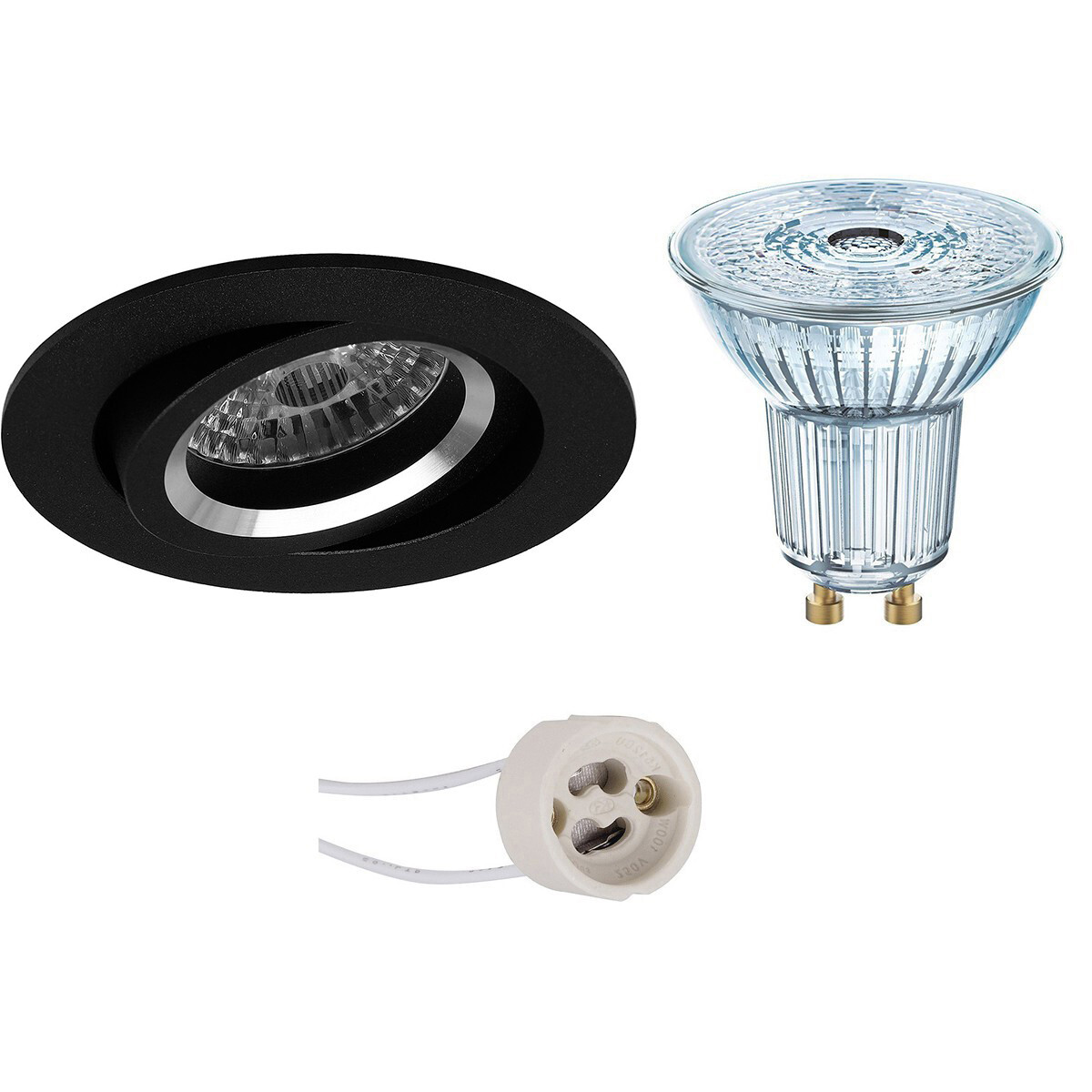 Osram - LED Spot Set - Parathom PAR16 930 36D - Pragmi Aerony Pro - GU10 Fitting - Dimbaar - Inbouw Rond - Mat Zwart - 3.7W - Warm Wit 3000K - Kantelbaar - Ã˜82mm