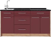 Vicco Keukenblok Fame-Line, Bordeauxrode hoogglans, 150 cm, WB Antraciet