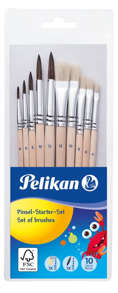 Pelikan 700405 - Artiestenpenselen - wit, bruin, hout, zilver