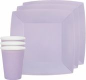 Santex feest/verjaardag servies set - 20x gebaksbordjes en bekertjes - lila paars - karton
