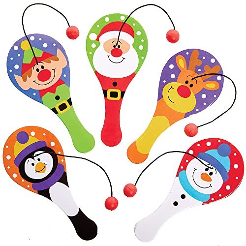 Baker Ross FX396 Kerstmis vrienden Mini Knuppel Bal - Pak van 10, Kerstbal aan een touwtje voor kinderen, Kinderspeelgoed voor feestzakjes, Knupel Bal Speelgoed