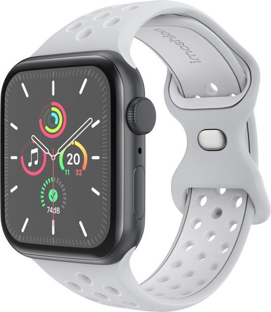 iMoshion Sport⁺ bandje Apple Watch 42/44/45/49mm - S/M - Pure Platinum & White