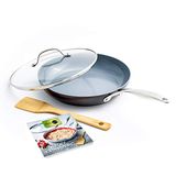 GreenPan Valencia Pro harteloxierte Bratpfanne mit Kochbuch und Pfannenwender, 28 cm, antihaftbeschichtet, grau