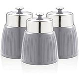 Swan Retro Set van 3 ronde opbergbussen, luchtdichte deksels met chromen accenten, grijs