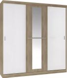Vente-unique Kledingkast - 3 schuifdeuren - Met spiegel - L205 cm - Naturel en beige - DIDDA II