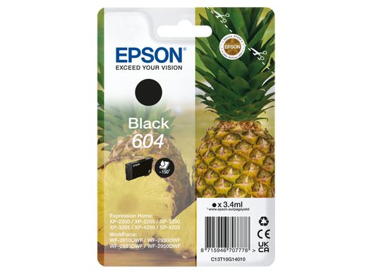 Epson 604 Black Ink Cartridge - Original - Standard Yield - 150 Pages - Compatible with Epson Expression Home and WorkForce Printers