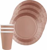 Santex feest/verjaardag servies set - 10x gebaksbordjes en bekertjes - rose goud - karton