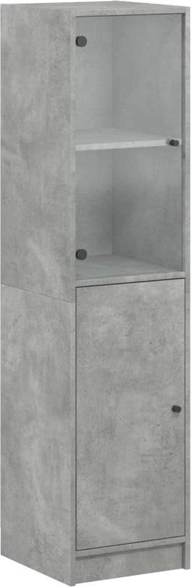 vidaXL Hoge kast met glazen deur, 35x37x142 cm, betongrijs