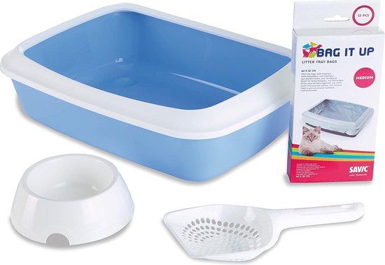 Savic Kitten Kattenbak Iriz Startset - Blauw/Wit - 42x31x12.5 cm