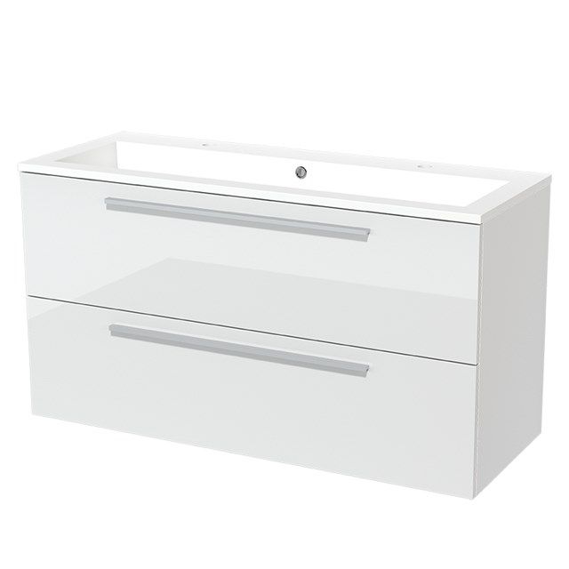 Maxaro Badkamermeubel 120cm Modulo Hoogglans Wit 2 Lades Vlak Wastafel Mineraalmarmer