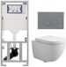 QeramiQ Dely Swirl Toiletset - reservoir à encastrer Geberit UP320 - avec cadre Burda - abattant 25mm - plaque de commande en plastique gris clair - boutons ronds - blanc brillant