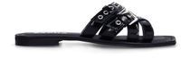 Sacha - Dames - Zwarte leren buckle slippers - Maat 36