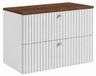 3xE living Armoire de salle de bain avec étagère, blanc + étagère chêne noyer, poignées en trois couleurs, 80 x 44,4 x 58,6 cm