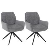 Mendler Set van 2 eetkamerstoelen HWC-Q37, draaibare keukenstoel met automatische terugdraaimechanisme, stof (680g/m²) chenille, metaal, grijs