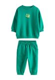 Next Jongens Set van top met ronde hals en print op de rug en joggingbroek - Groen