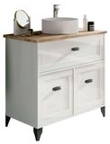 Armoire 80 cm, blanc/chêne, 2 portes, système de fermeture douce, style vintage