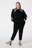 MS Mode Zwarte Gebloemde Broek met Elastische Tailleband en Aantrekkoord - Viscose, Elastaan - Maat 40
