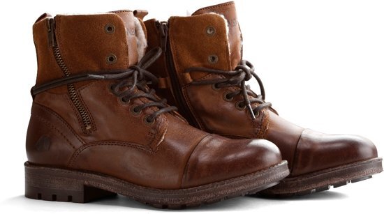 NoGRZ P.Post - Dames enkellaars - Winter veterboots - Wol gevoerd - Cognac