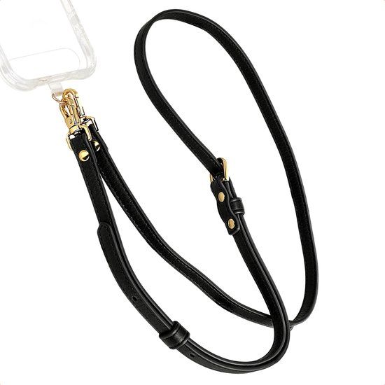 Selencia Universeel PU Crossbody Telefoonkoord - Telefoon Ketting - GSM Koord - Zwart