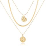LGT JWLS LGT Jewels Multilayer Ketting Old Coin - 3 lagen Goudkleurig Metaal 65 cm