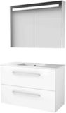 Basic-Line Premium 46 Badkamermeubelset - 100 x 46 cm - Met Grepen - 2 Lades - Keramische Wastafel - 1 Kraangat - Spiegelkast met LED Verlichting - Ice White