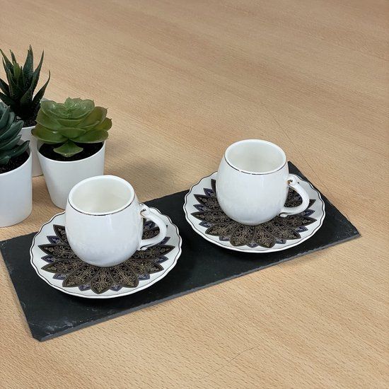 mirac Espresso/Turkse koffie kopjes 6 persoons - 12-delig - Wit