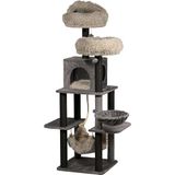 dobar® Krabpaal Sophie XL van hout met antracietkleurige en afneembare overtrekken, stabiel kattenmeubel voor klauwverzorging en slapen, 50 x 50 x 160 cm