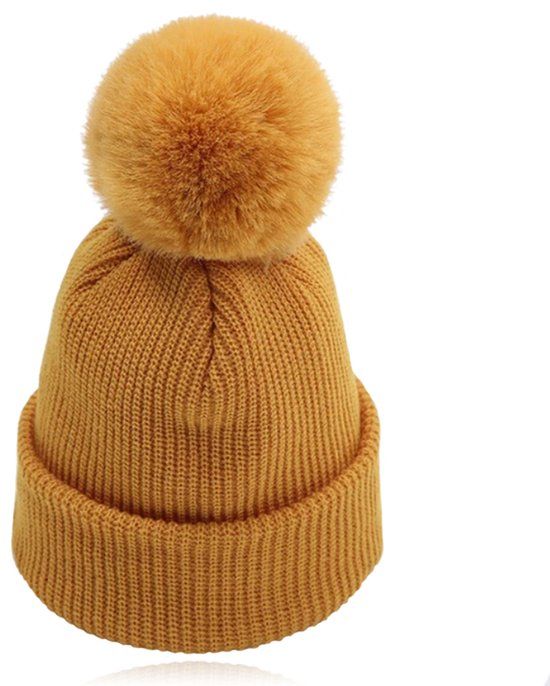 LGT JWLS Dames Beanie Mosterdgeel met Pompon