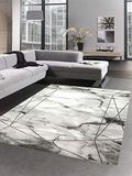 CARPETIA Vloerkleed woonkamer designertapijt marmer look met glanzende vezels in grijs afmeting 80x150 cm